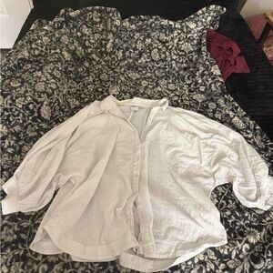 Anthropologie Maeve White Gauze Button-Front Top with Trim